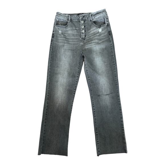 Risen Black Wash High Rise Jeans Women’s Size 30/11 Button Fly Raw Hem EUC - Picture 1 of 4